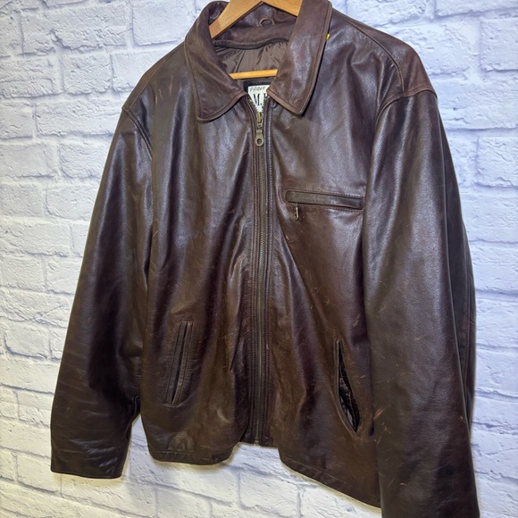 Vintage M. Julian Wilson Heavy Leather Bomber Jacket Dark Brown Distressed XL - Picture 8 of 16